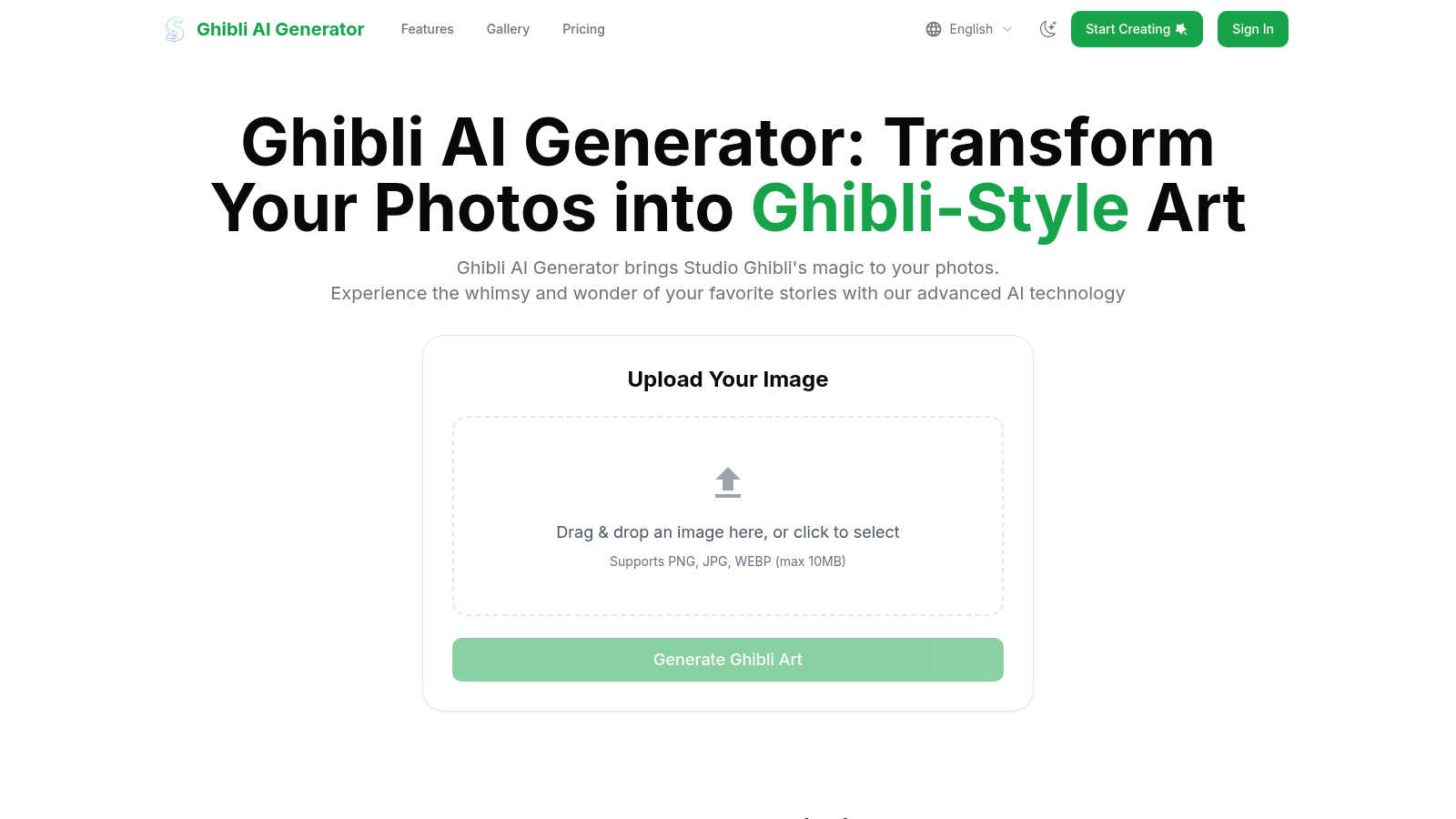Ghibli AI Generator application interface and features