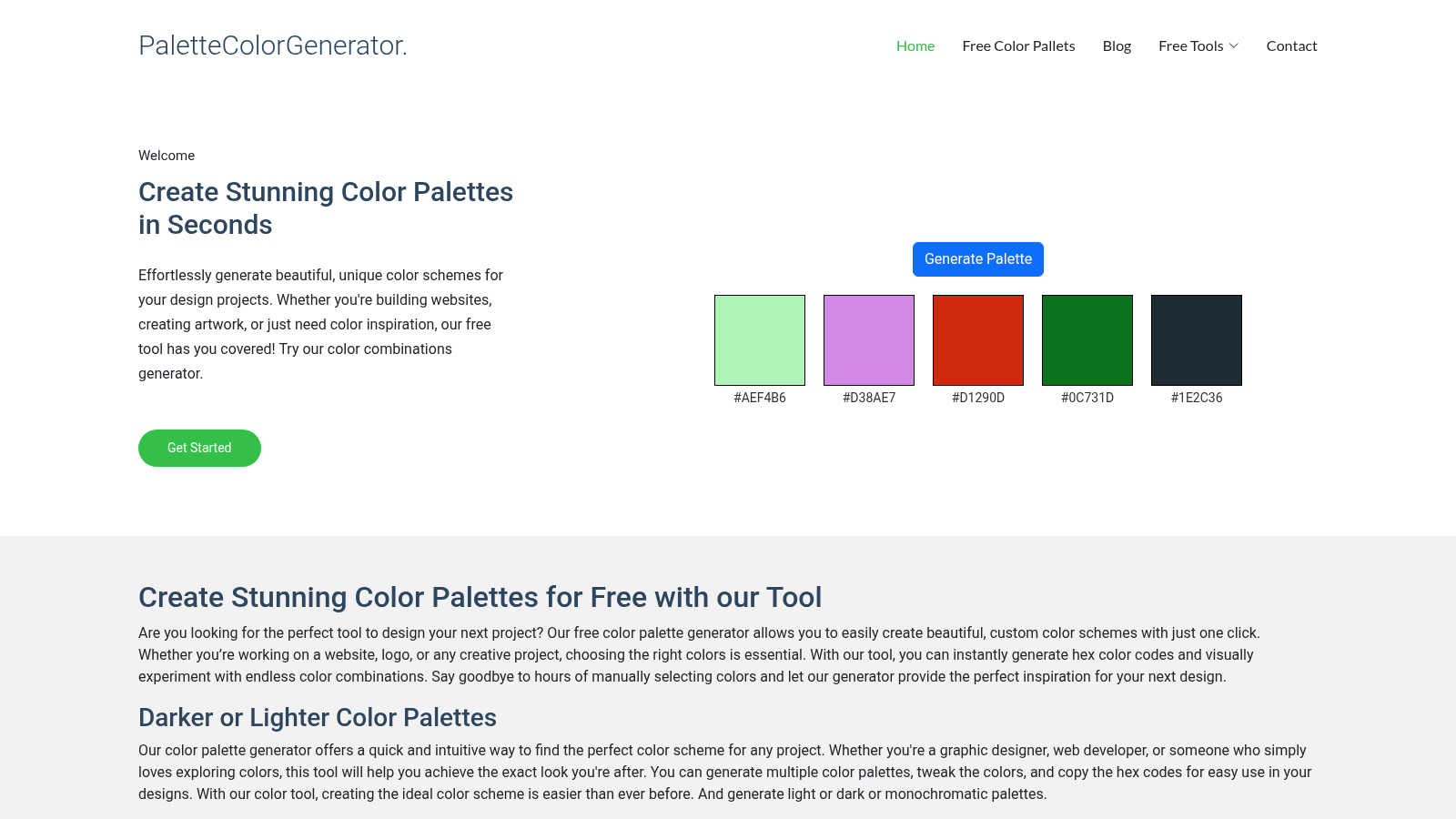 palettecolorgenerator.com application interface and features