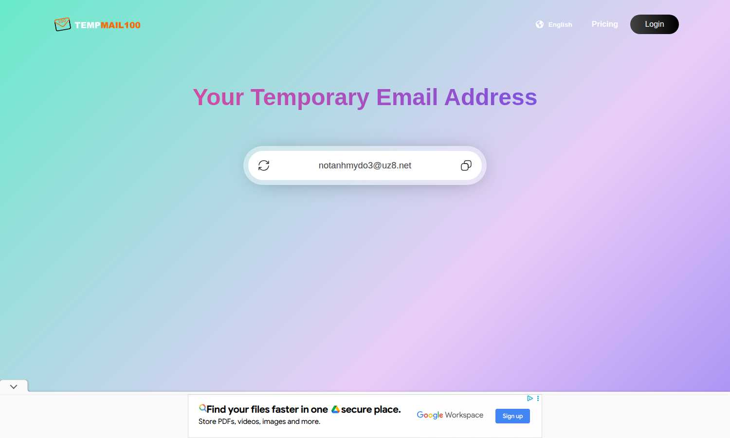Temp Mail application interface and features