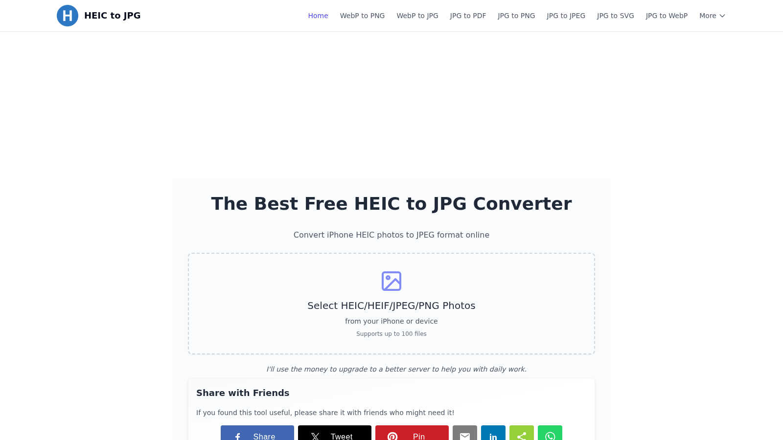 HEIC to JPG application interface and features