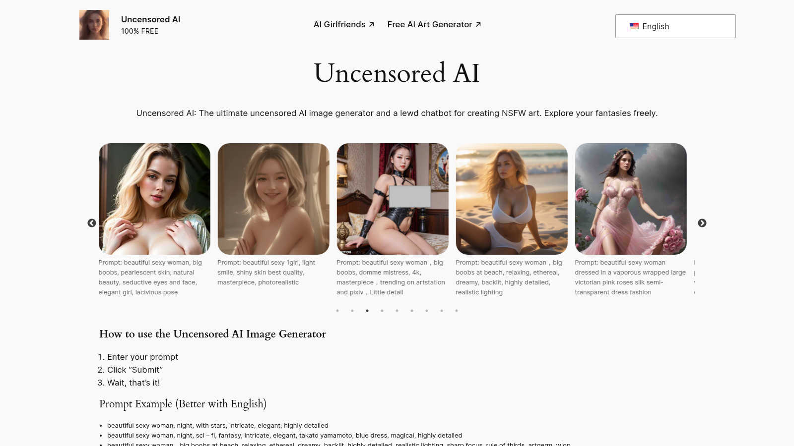 Uncensored AI application interface and features