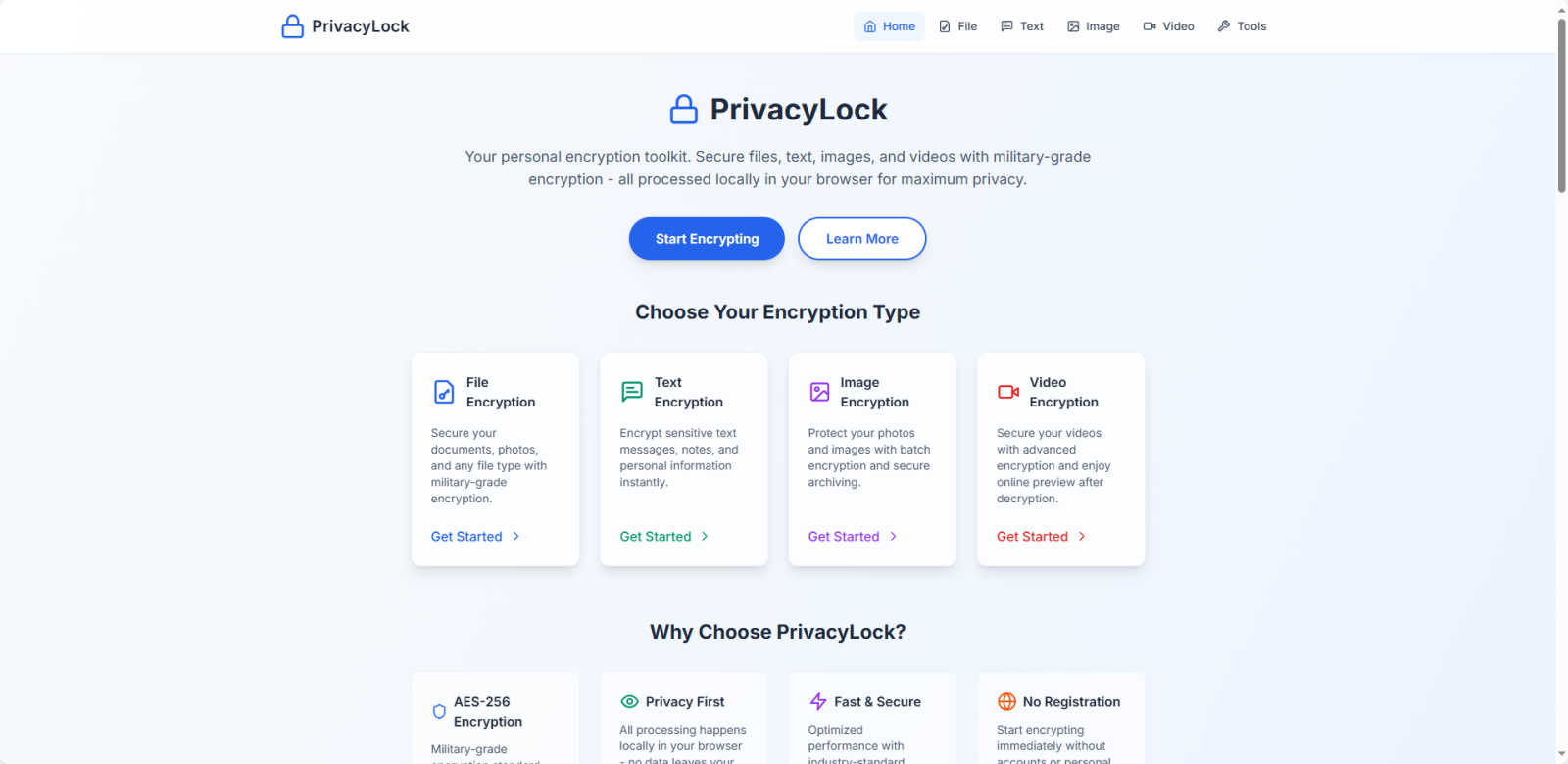 image encryption application interface and features