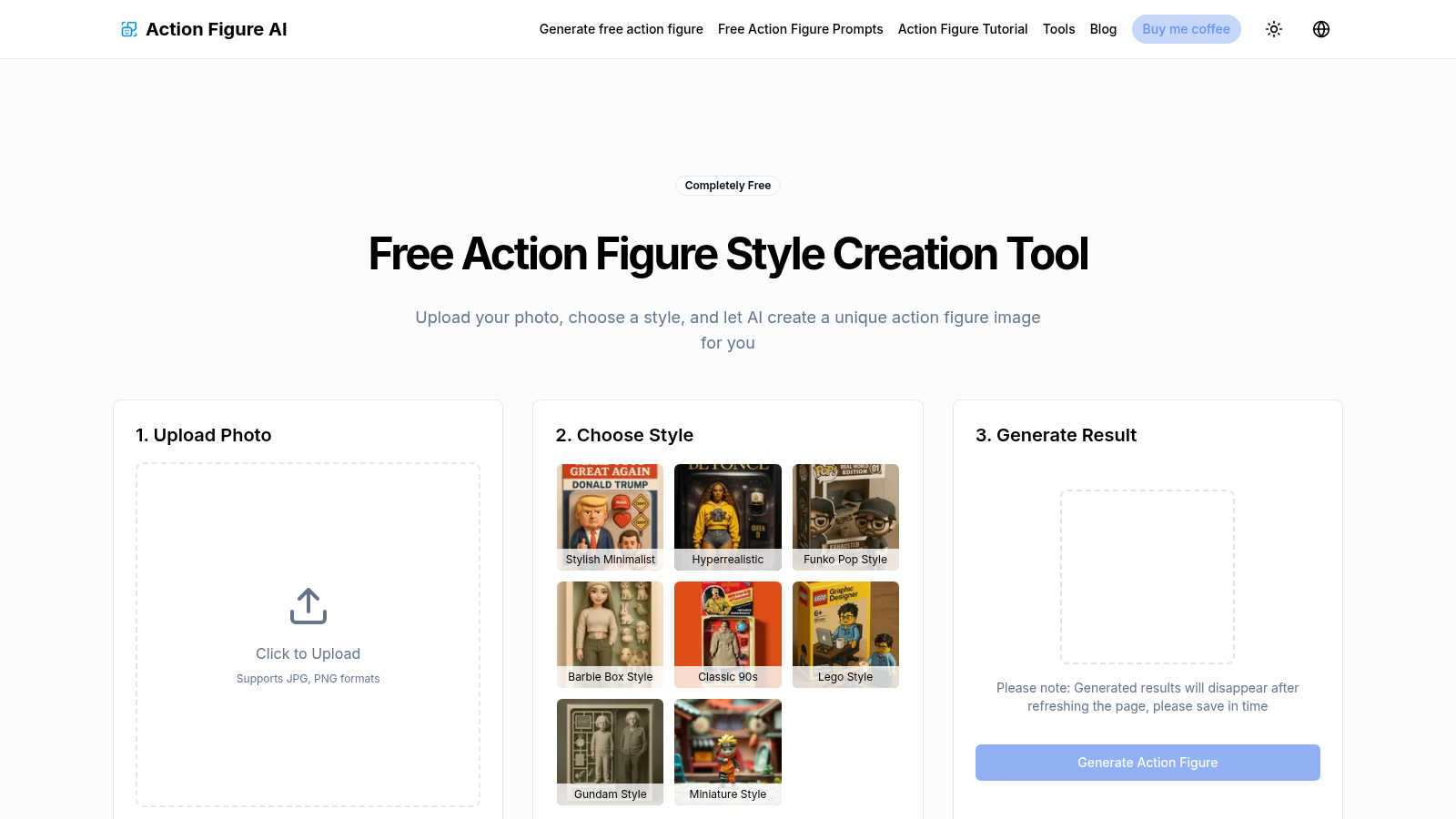 action figure ai application interface and features