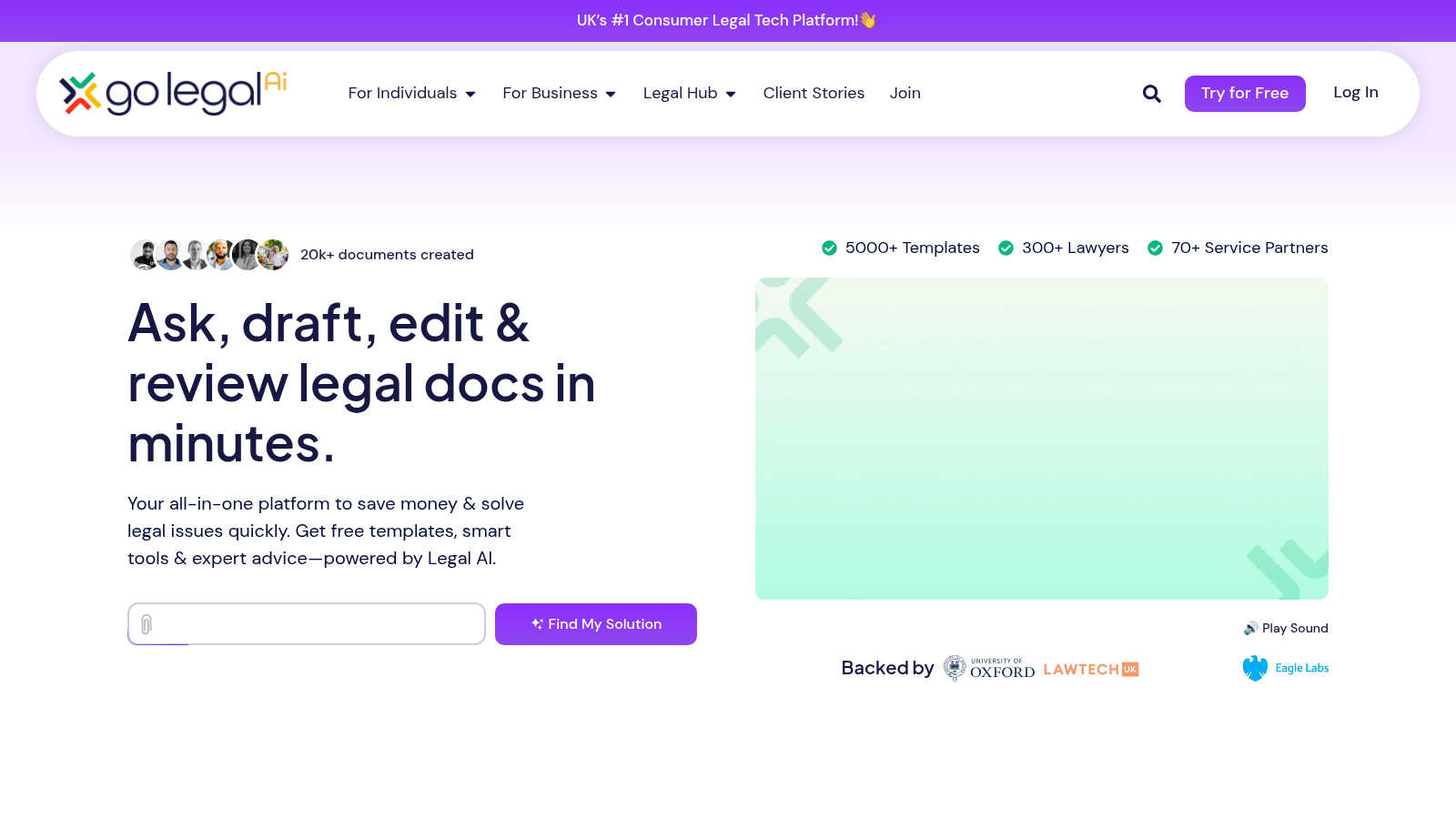 Go Legal Ai application interface and features