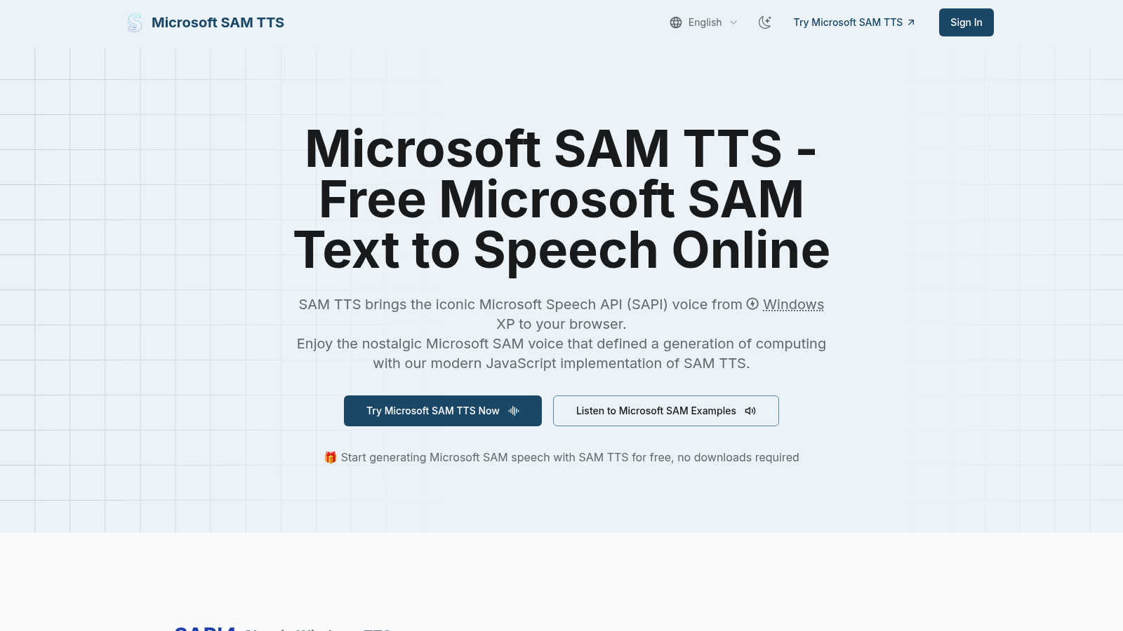 SAM TTS application interface and features
