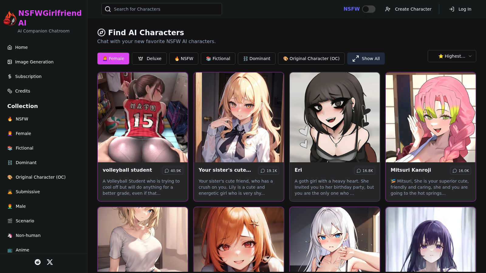 NSFWGirlfriend.ai application interface and features