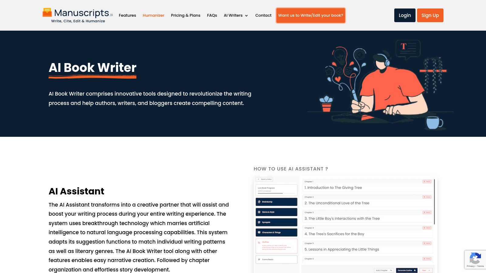 Ai Book Writer application interface and features