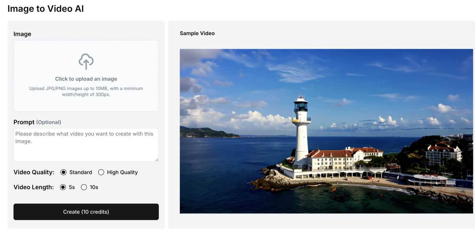 Image to video  AI Generator application interface and features