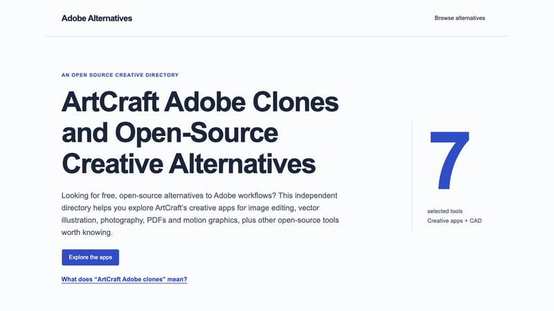 Adobe Alternatives application interface and features
