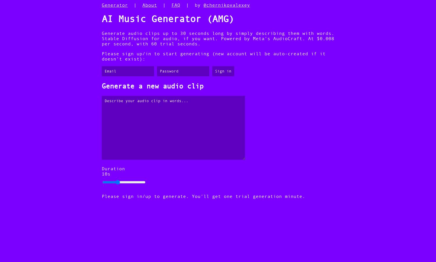 AI Music Generator (AMG) Website