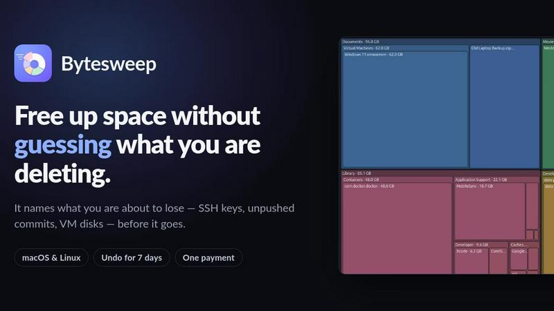 Bytesweep application interface and features