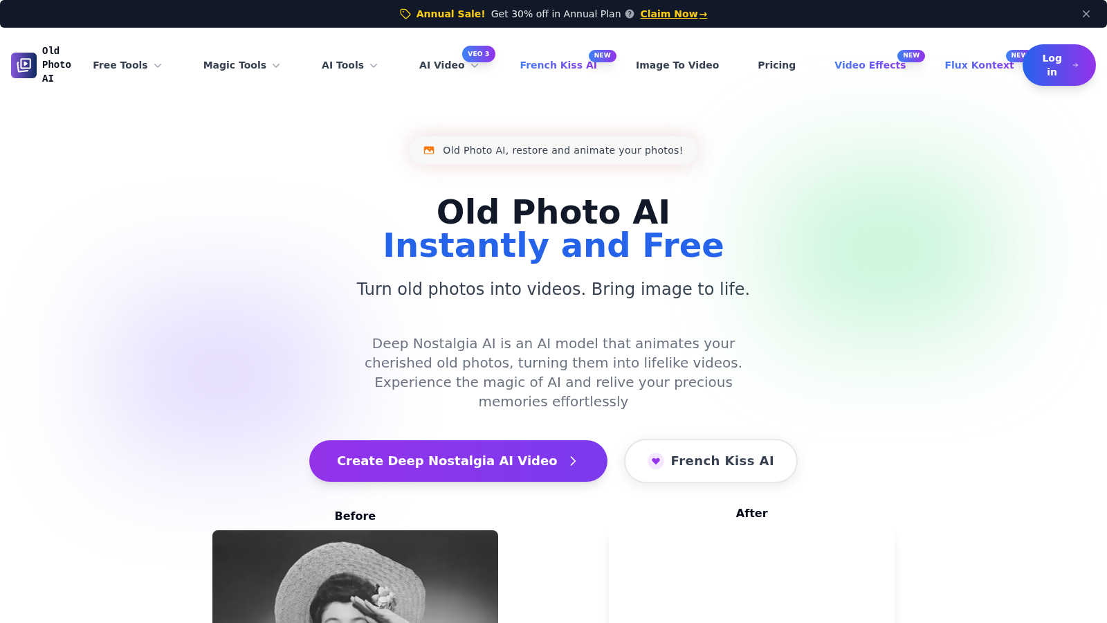 Deep Nostalgia AI application interface and features