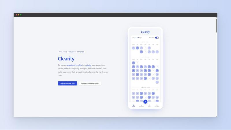 Clearity application interface and features