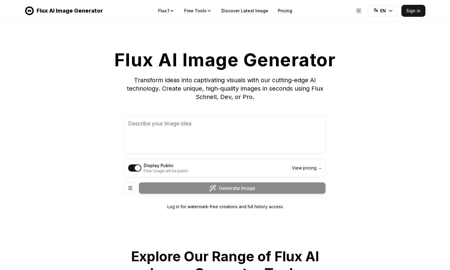 Flux AI Image Generator Website