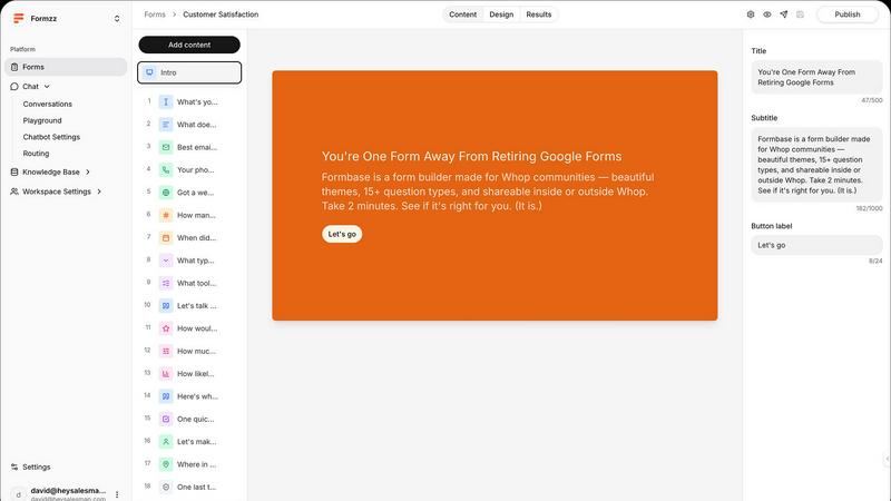 Formzz application interface and features