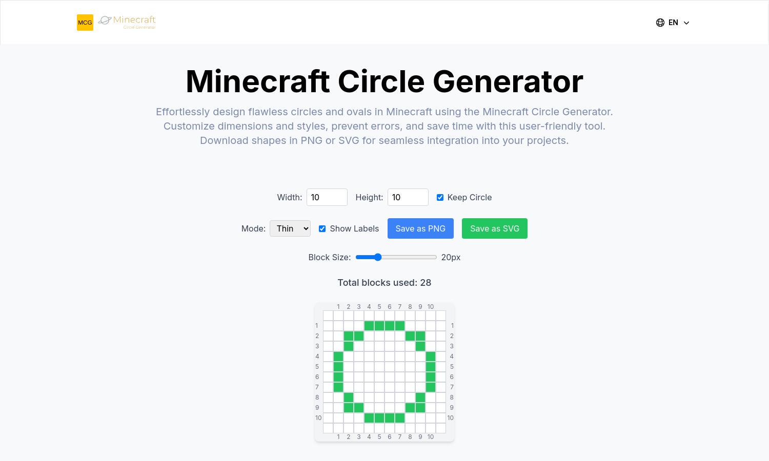 Minecraft Circle Generator Website