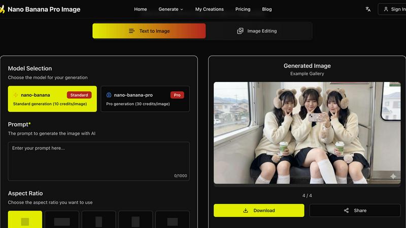 Nano Banana Pro Image application interface and features