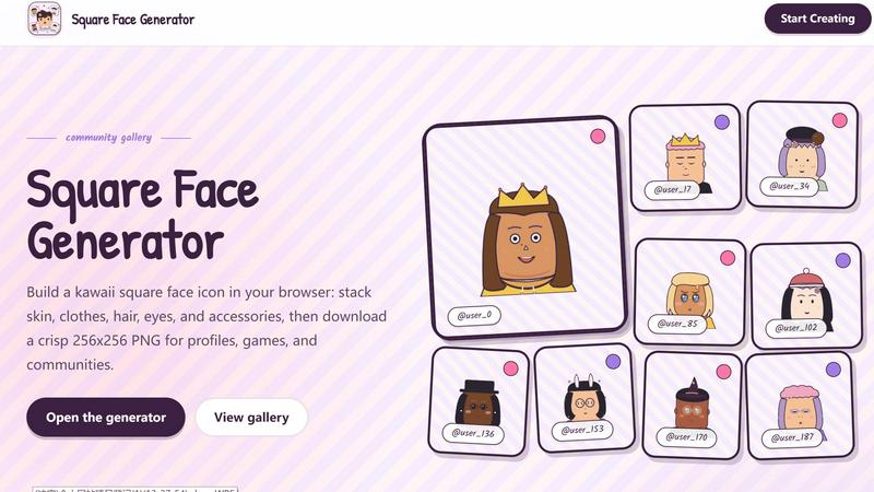 Square Face Generator application interface and features
