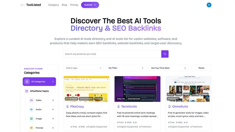 ToolListed application interface and features
