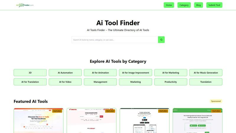 Ai Tool finder application interface and features