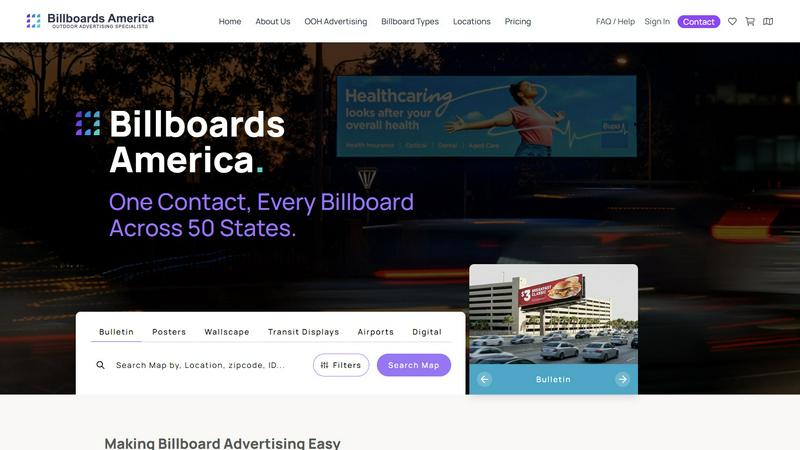 Billboards America application interface and features